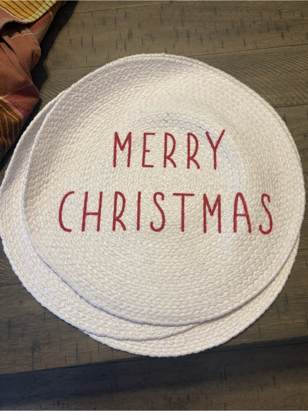 Rae Dunn White Round Placemat Set with Red 'MERRY CHRISTMAS'